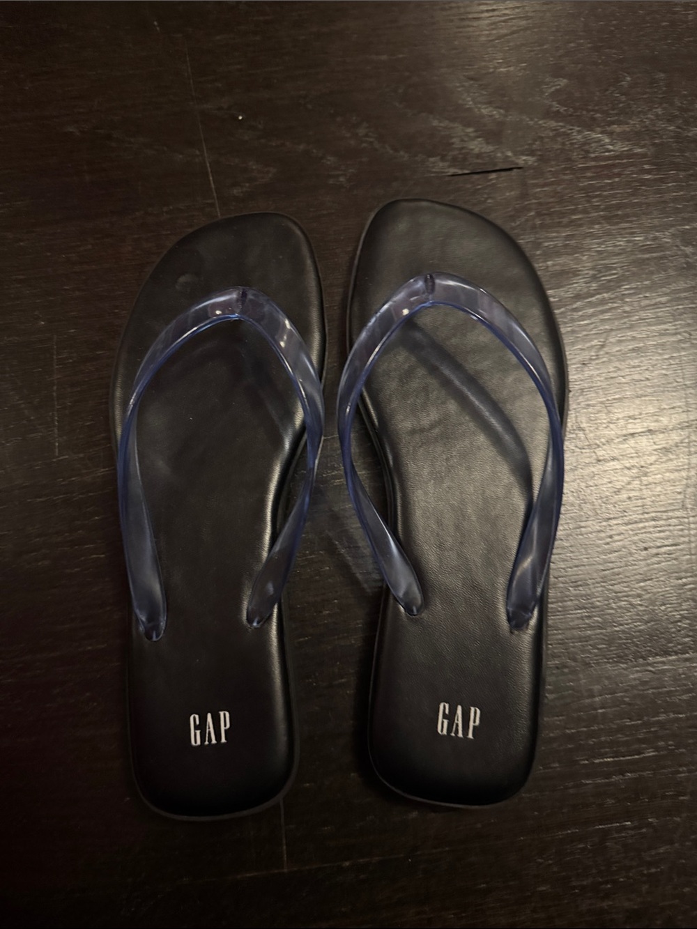 GAP Black Sandals with Clear Blue Straps